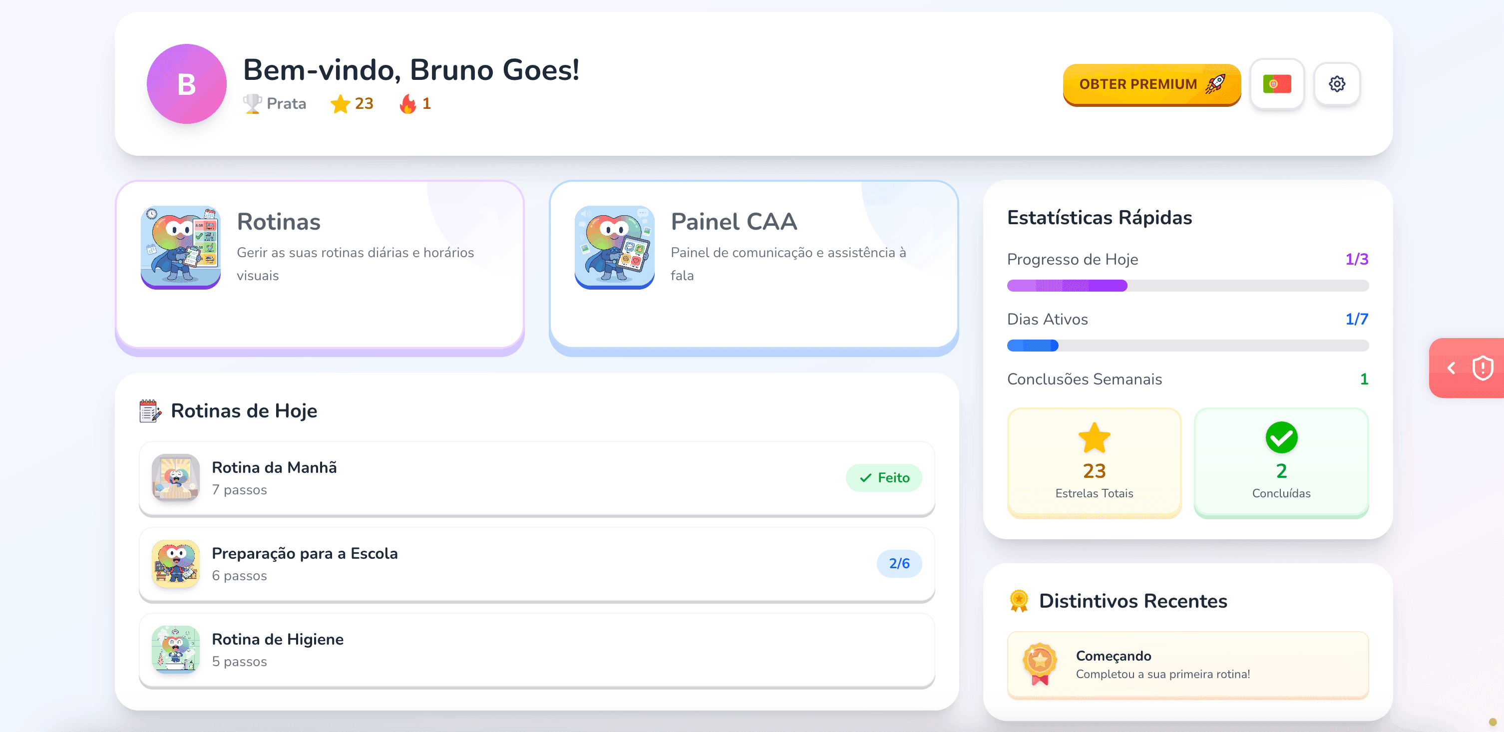 A parent-friendly hub showing stars earned, routines completed, and notes