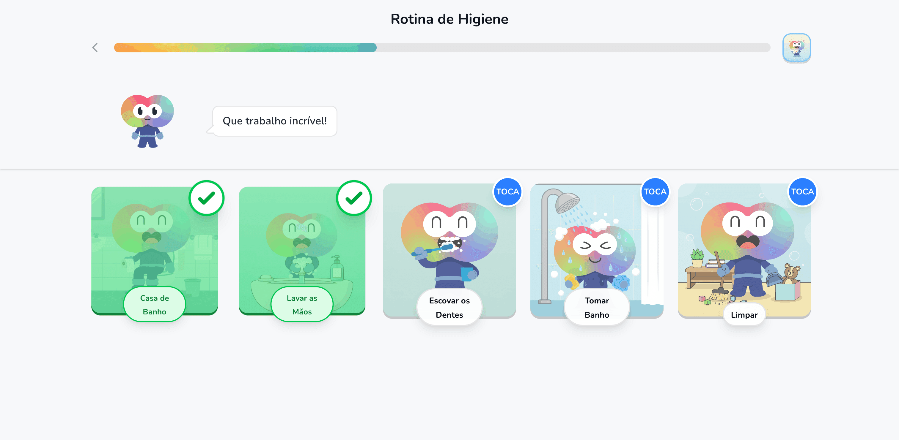 A visual hygiene routine with pictures and a progress bar